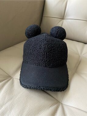 Black Teddy Pom-Pom Baseball Cap